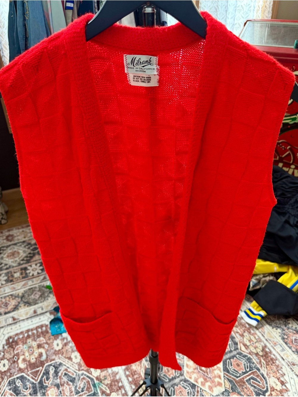 Vintage Red Sleeveless Knit Cardigan Vest